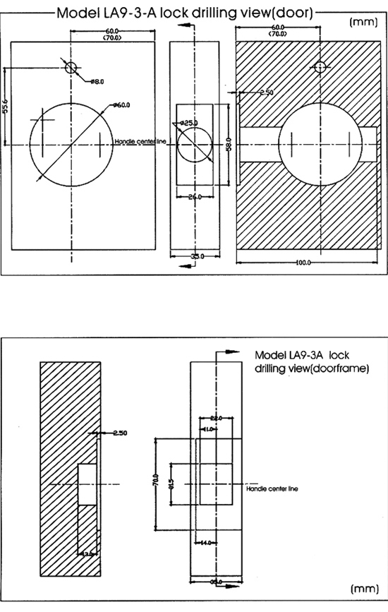 Hình vẽ vị trí  khoan lỗ khóa loại LA-9-3A